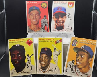 1954 Topps Legends Hank Aaron Willie Mays Jackie Robinson Al Kaline Ernie Banks Reprints Lot of 5