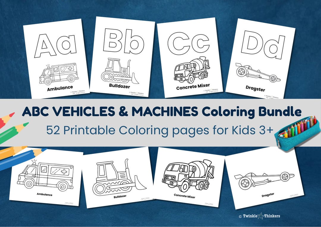 ABC Vehicles Coloring Book, Kindergarten Alphabet Activity (digital ...