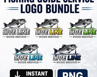 Striped Bass Fishing Logo Bundle, Live Line Guide Service Branding (PNG)