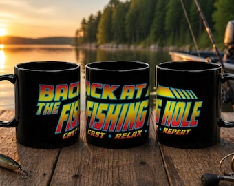Back at the Fishing Hole mug | Retro fishing logo, cast relax repeat