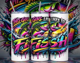 Neon Bass Fishing Tumbler Wrap | This Girl Likes To Fish (Digital Download)