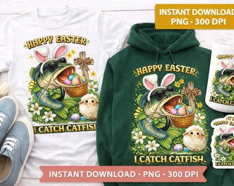 Felice Pasqua Pesce Gatto PNG / Grafica Pesce Gatto Coniglietto (Download Digitale)