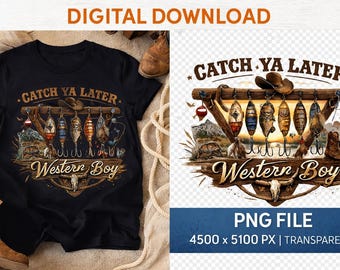 Western Boy Fishing PNG, Cowboy Lures Sublimation Graphic (Digital Download)
