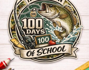 Hooked On 100 Days of School PNG, grafica celebrativa della pesca al black bass (download digitale)