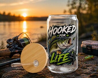 Hooked for Life Bass Illustration Sipper Glass | 16oz