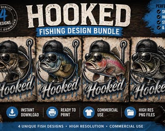 Fishing PNG Bundle, Catfish, Bluegill, Trout, Bass Designs (Digital Download)