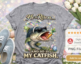 È risorto, pesce gatto PNG / Divertente grafica di pesca pasquale (download digitale)
