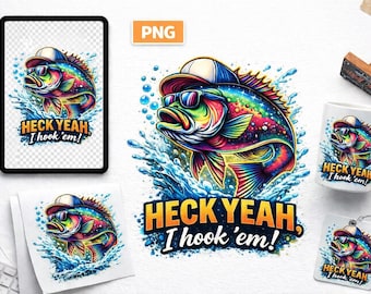 Bass Fishing PNG, Colorful Fish Graphic, Angler Shirt Design (Digital Download)