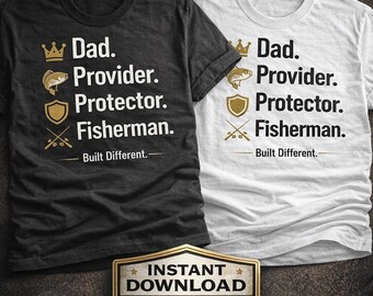 Pacchetto di design PNG "Papà pescatore", grafica per maglietta per la festa del papà (download digitale)