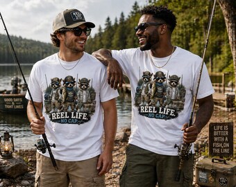 Reel Life No Cap fishing raccoon T-Shirt | Fishing Crew Graphic Tee