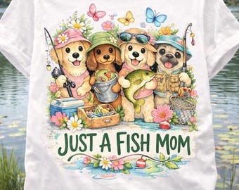 Mamma pescatrice PNG, cani acquerellati, abbigliamento da pescatore di spigole (download digitale)