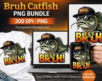 Bruh Catfish PNG, divertente meme grafico sulla pesca (download digitale)