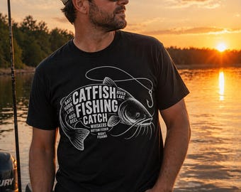 Catfish Fishing Catch T-Shirt | Angler Rod Hook Illustration