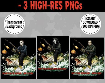Pacchetto PNG di pesca horror slasher: Jason, Michael Myers, Ghostface (download digitale)