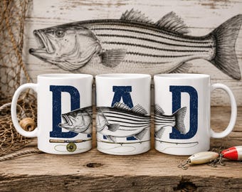 Striped Bass Fishing Mug | Vintage Fish Rod Illustration