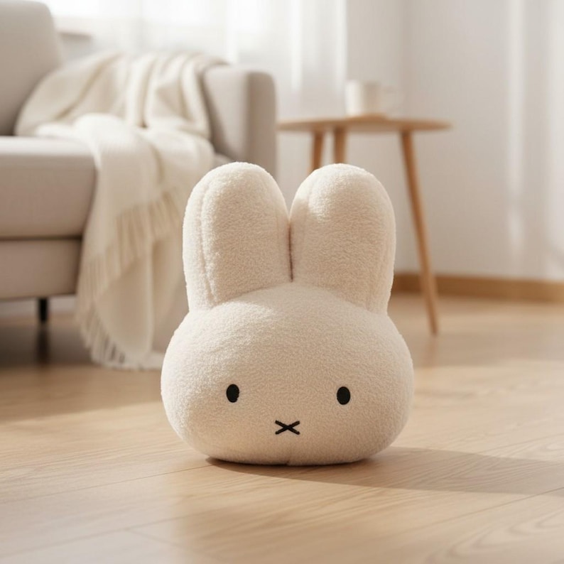 Miffy Bunny Plush Pillow: Kawaii Rabbit Stuffed Animal, Soft Nursery Decor White Bunny