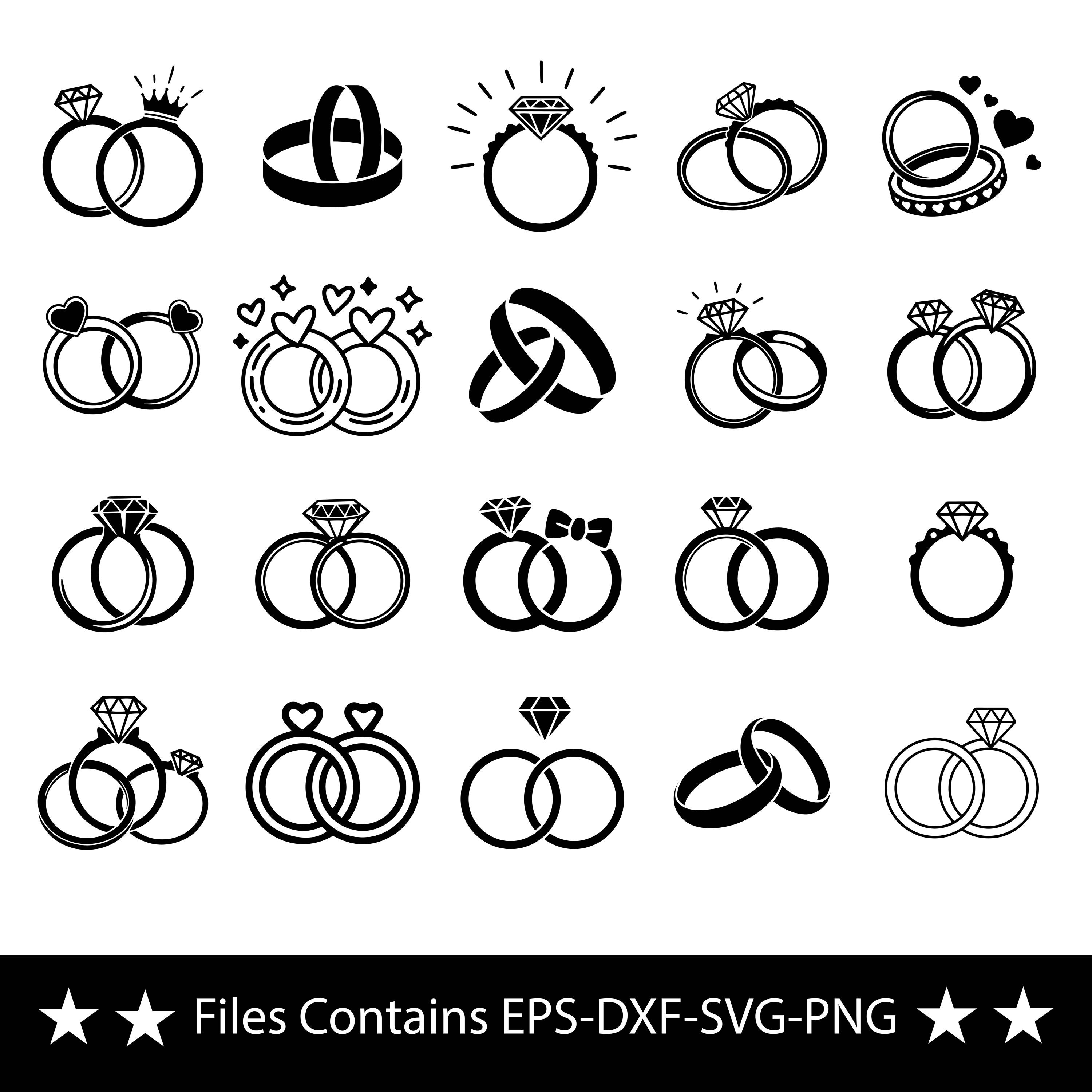 Wedding Ring SVG Bundle, Engagement Ring SVG Vector Files, Diamond Ring ...