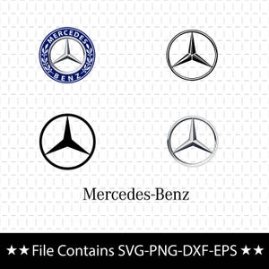 Puede incluir: Una colección de cuatro logotipos de Mercedes-Benz con la icónica estrella de tres puntas en varios estilos, incluyendo un emblema circular azul con hojas de laurel, un contorno negro, un icono negro sólido y una versión plateada metálica.