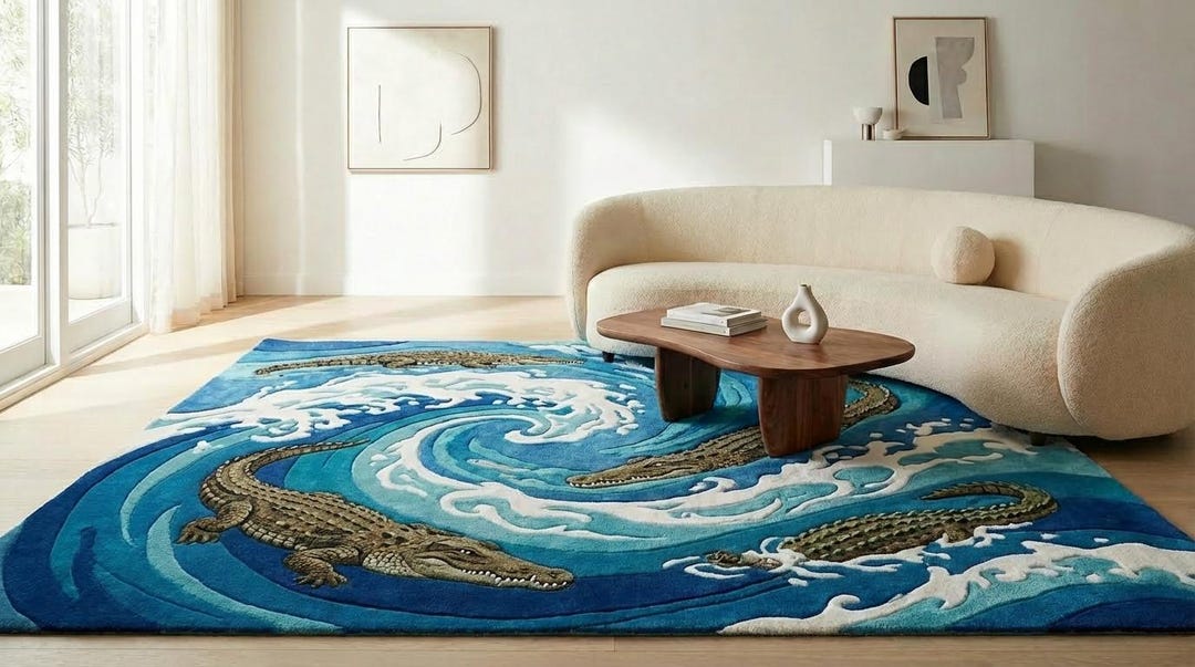 Hand-tufted Wool Alligator Rug - Coastal Swirl Wave Rug - Etsy