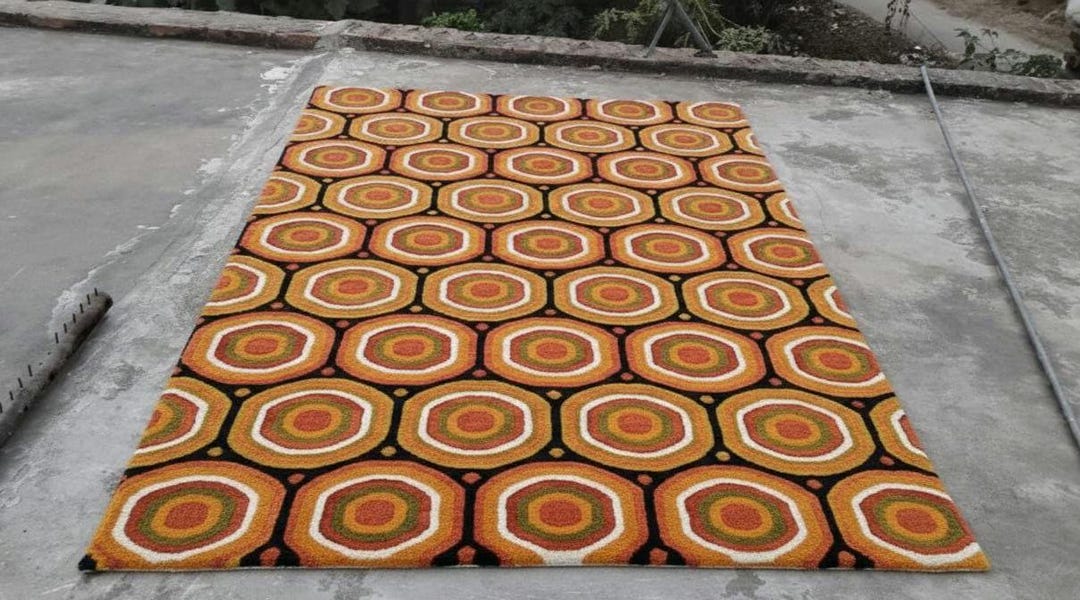 Hand Tufted Retro Geometric Rug – Mid Century Modern Area Rug – Orange ...