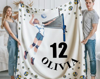 Personalized Volleyball Blanket, Custom Jersey Number Name Throw, Volleyball Gift for Teen Girl Player Athlete