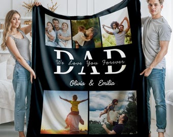Custom Dad Photos Blanket, Personalized Family Collage Keepsake, Happy Father's Day Gift, Best Dad Ever Blanket, Father Memorial Gifts Dad