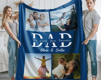 Personalized Photo Blanket for Dad, Custom Family Picture Throw, Father's Day Gift from Daughter Son, Memory Collage Blanket, Daddy Keepsake