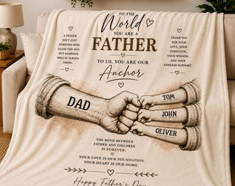 Custom Dad Blanket with Kids Names Personalized Daddy Blanket Father’s Day Gift Family Fist Bump Throw from Son Daughter