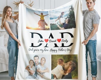 Custom Dad Photos Blanket, Personalized Family Collage Keepsake, Happy Father's Day Gift, Best Dad Ever Blanket, Father Memorial Gifts Dad