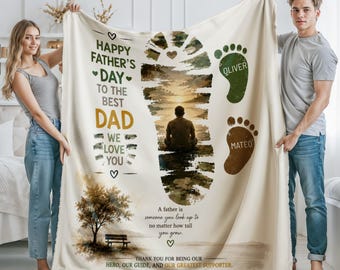 Personalized Footprint Blanket for Dad – Custom Kids Names, Father’s Day Gift
