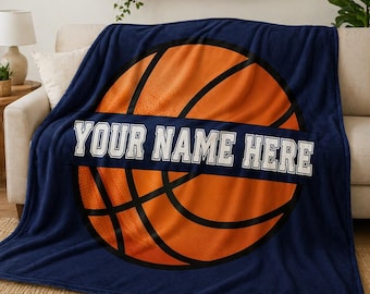 Personalized Basketball Blanket, Custom Name Sports Throw, Boys Game Day Fleece