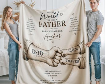 Personalized Father’s Day Blanket Custom Dad Blanket from Kids Fist Bump Family Blanket Daddy Gift with Children Names