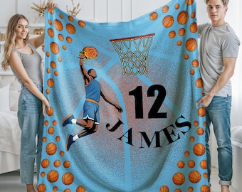 Custom Basketball Boy Blanket, Personalized Sports Throw with Name Number, Teen Bedroom Gift Basketball Fan, Basketball Coach Senior Throw