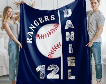 Personalized Baseball Blanket, Custom Name Number Team Throw, Boys Sports Gift