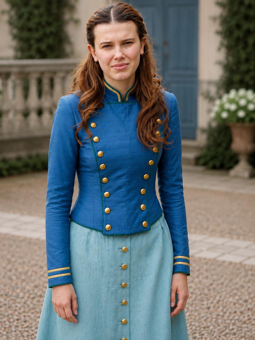 enola holmes blue dress Costume Viscose Lining Sleeves