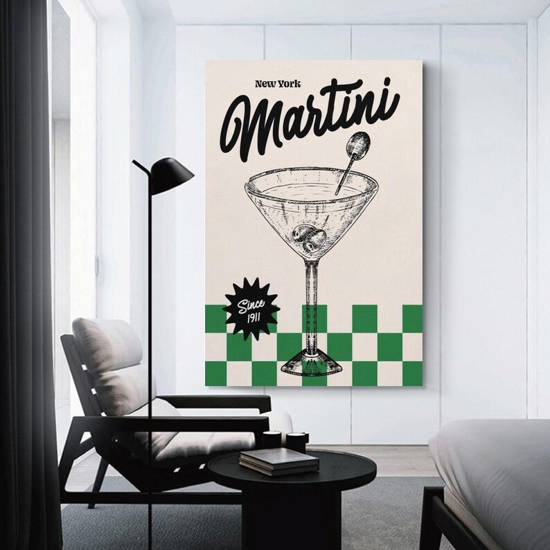 1991 Martini Art Print, Vintage Cocktail Wall Art Picture Painting ...