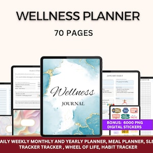 Digital Wellness Planner Journal Goodnotes, Mindful Self Care Journal, Mental Health Tracker, Daily Habit Printable PDF