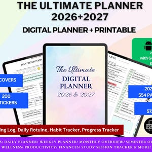 Digital Planner & Printable Planner calendar 2026-2027  Daily Monthly Planner | Goodnotes, iPad Android | Digital project | template
