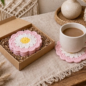Crochet Daisy Coaster Pattern, Flower Coaster Set PDF, Cute Floral Table Decor DIY, Beginner Friendly Crochet Pattern