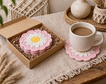 Crochet Daisy Coaster Pattern, Flower Coaster Set PDF, Cute Floral Table Decor DIY, Beginner Friendly Crochet Pattern