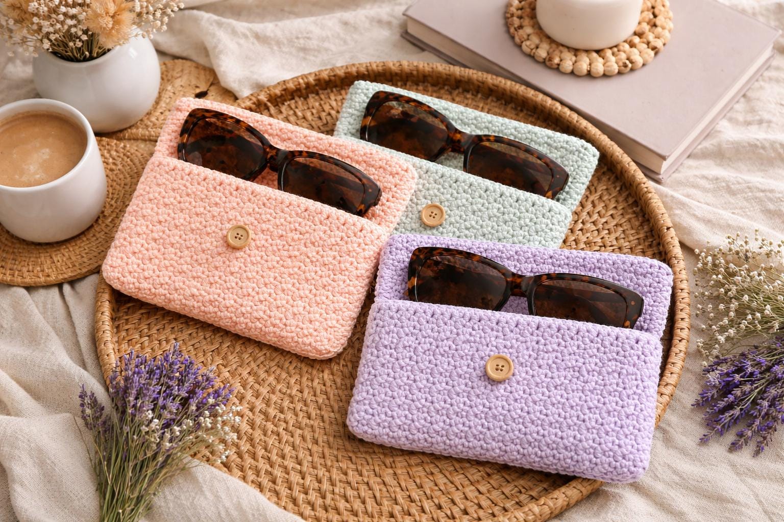 Pochette En Crochet Femme Été Boho – Clutch Tissé Main Marron Clair, Poche Intérieure, Idéal Plage, Vacances & Soirées