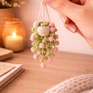 Crochet Hanging Plant Pattern with Roses, Boho Wall Decor DIY, Amigurumi Flower Hanging Basket, Aesthetic Room Decor PDF