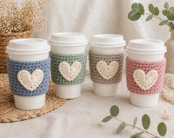 Heart Cup Sleeve Crochet Pattern, Cute Coffee Cozy, Beginner Friendly DIY Gift, Reusable Crochet Pattern PDF, Quick Easy Project, Gift Idea