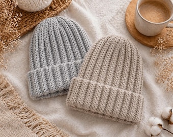 Crochet Beanie Pattern Beginner, Ribbed Hat Crochet Pattern PDF, Easy Winter Beanie DIY, Handmade Gift Crochet Hat, Stretchable Beanie