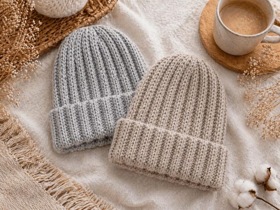 Crochet Beanie Pattern Beginner, Ribbed Hat Crochet Pattern PDF, Easy Winter Beanie DIY, Handmade Gift Crochet Hat, Stretchable Beanie
