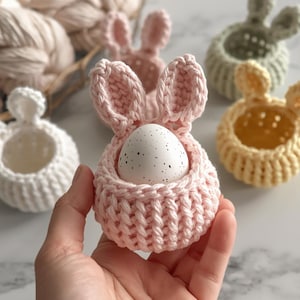 Crochet Bunny Basket Pattern, Mini Easter Decor PDF, Kawaii Nursery Storage Basket DIY, Rabbit Spring Candy Holder