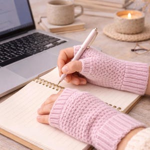 Patrón de guantes sin dedos a crochet, calentadores de manos estéticos en PDF, patrón de guantes para escribir a crochet, manoplas ligeras DIY, ropa de uso diario