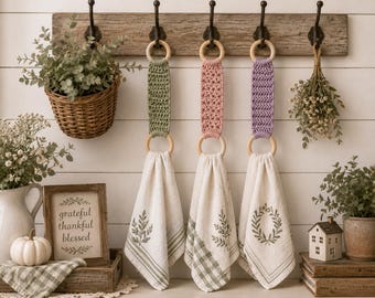 Crochet Towel Holder Pattern PDF, Hanging Kitchen Towel Holder Pattern, Farmhouse Bathroom Towel Ring Holder, Aesthetic Beginner Accessory