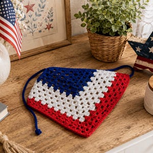 Crochet Bandana Pattern Fourth of July Head Scarf Patriotic Crochet PDF Americana Bandana Summer Festival Accessory Granny Stitch DIY