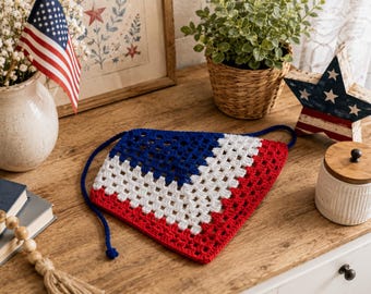 Crochet Bandana Pattern Fourth of July Head Scarf Patriotic Crochet PDF Americana Bandana Summer Festival Accessory Granny Stitch DIY